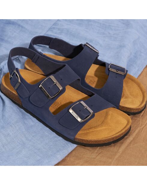 Marineblaue Sandalen Carlos aus Samt aus Leder