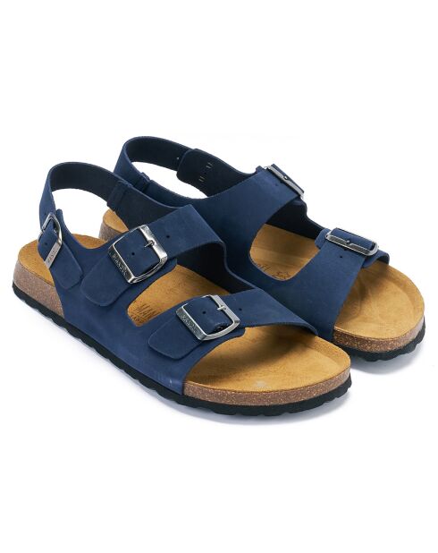 Marineblaue Sandalen Carlos aus Samt aus Leder