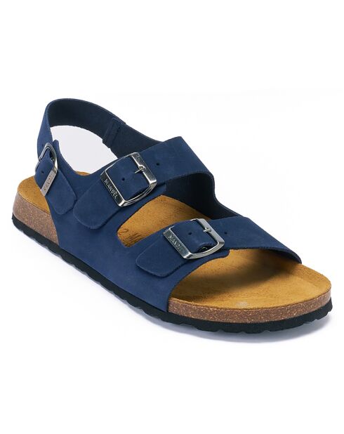Marineblaue Sandalen Carlos aus Samt aus Leder