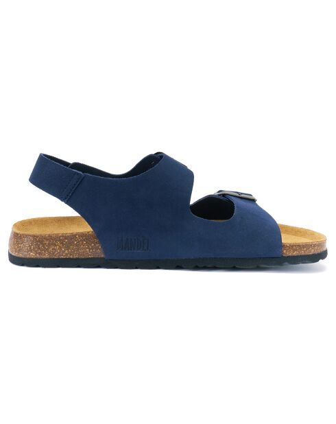 Marineblaue Sandalen Carlos aus Samt aus Leder