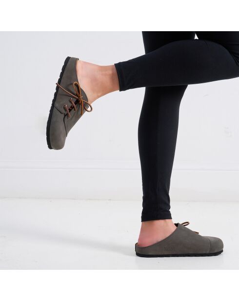 Grijze leren klompen van Ester fluweel