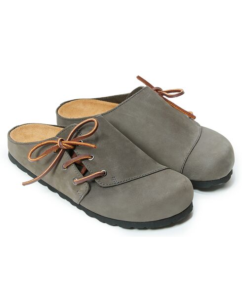 Grijze leren klompen van Ester fluweel