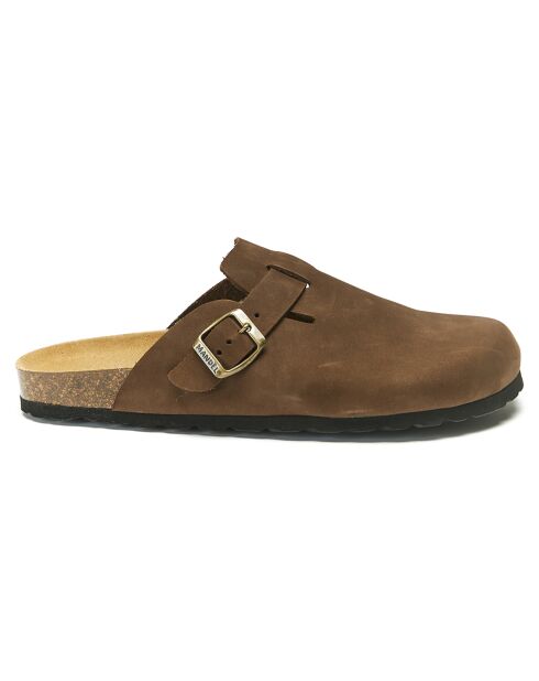 Sabots en velours de cuir Noé marron