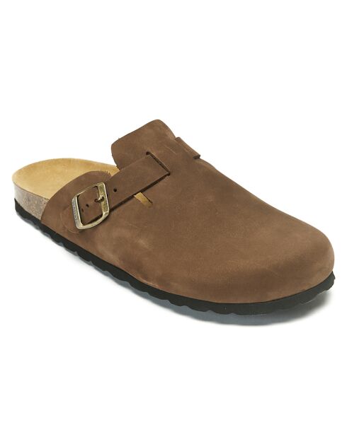 Sabots en velours de cuir Noé marron