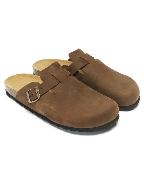 Sabots en velours de cuir Noé marron