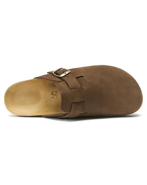 Sabots en velours de cuir Noé marron