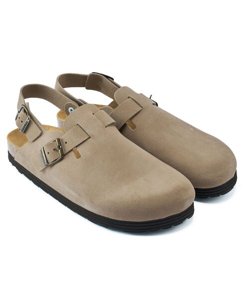 Zuecos Oscar de piel aterciopelada taupe
