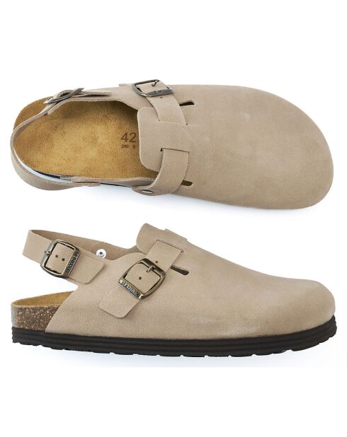 Zuecos Oscar de piel aterciopelada taupe