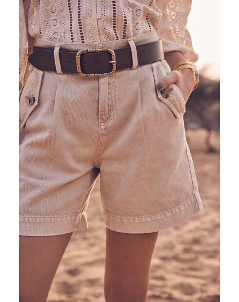 Beigefarbene, übergefärbte Shorts von Maurice Sh