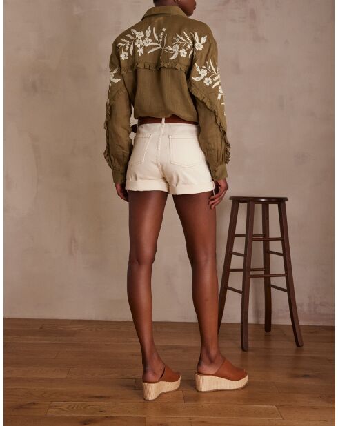 Lila Sh korte broek met crèmekleurige overgeverfde