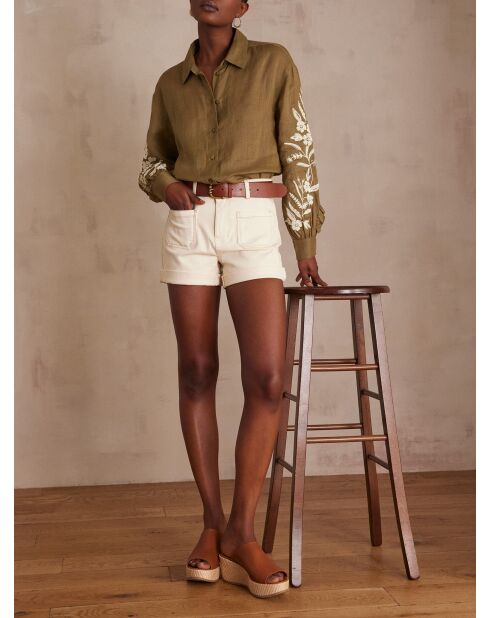 Lila Sh korte broek met crèmekleurige overgeverfde