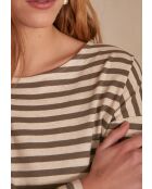 Kaki T-shirt met madeliefjes