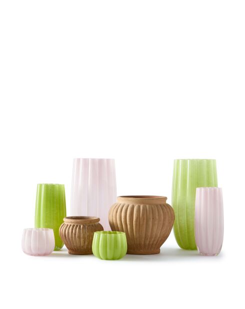 Portavelas rosa con forma de melón huracán - D13,7xH10 cm