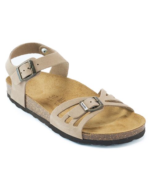 Neva taupe fluwelen leren sandalen