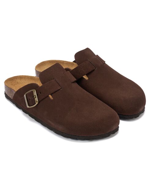Dunkelbraune Noé Veloursleder-Clogs