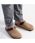 Noé Leder-Clogs aus taupefarbenem Samt