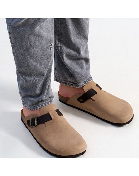 Noé Leder-Clogs aus taupefarbenem Samt