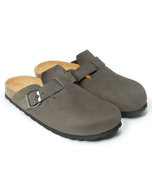 Sabots en velours de cuir Noé gris