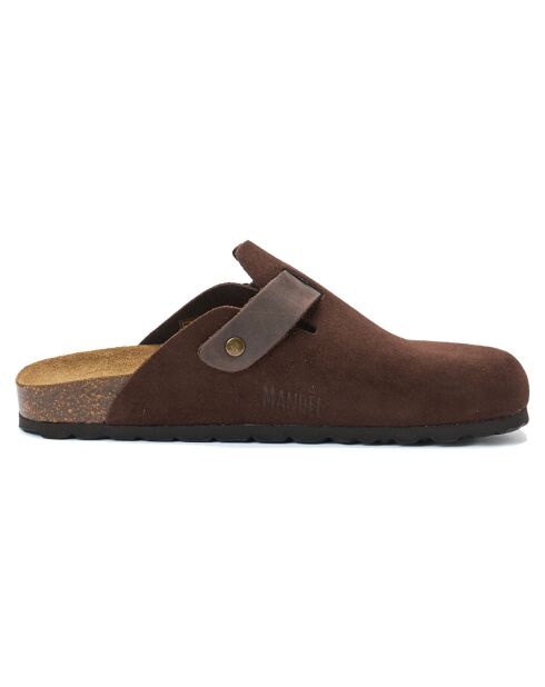 Sabots en velours de cuir Noé marron foncé