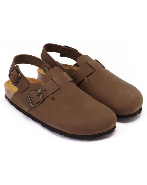 Zoccoli Oscar in pelle di velluto marrone scuro