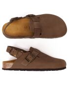 Zoccoli Oscar in pelle di velluto marrone scuro