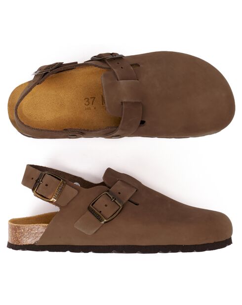 Zoccoli Oscar in pelle di velluto marrone scuro