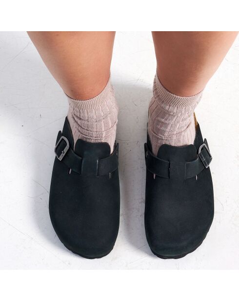 Sabots en velours de cuir Noé noirs