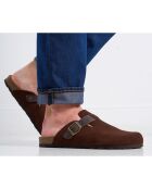 Donkerbruine fluwelen leren klompen van Noé