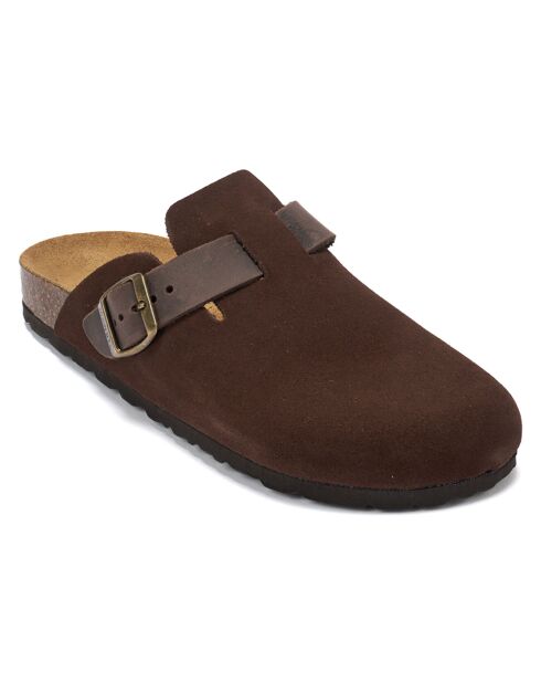 Dunkelbraune Noé Veloursleder-Clogs