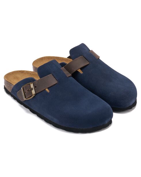 Sabots en velours de cuir Noé marine