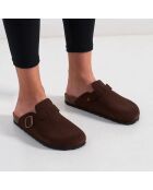 Sabots en velours de cuir Noé marron foncé