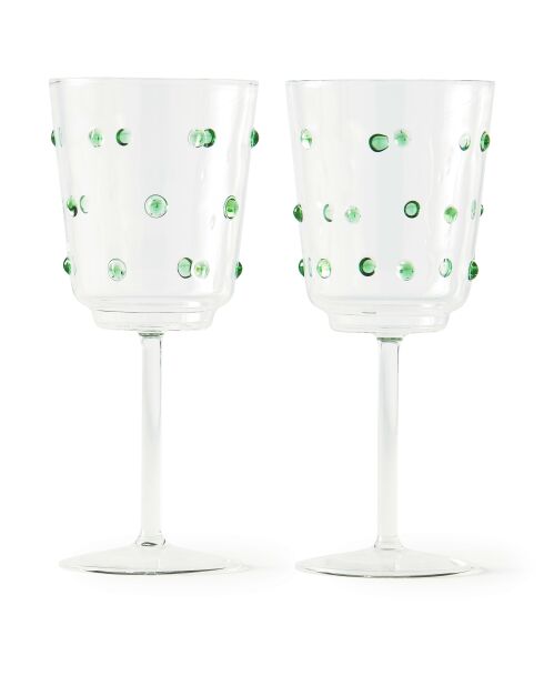 2 verres à vin à pommeau verts - D8.5xH20 cm