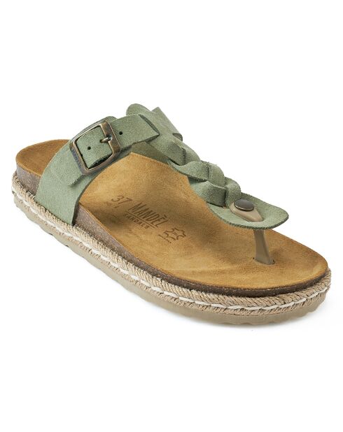 Luna groene fluwelen leren sandalen