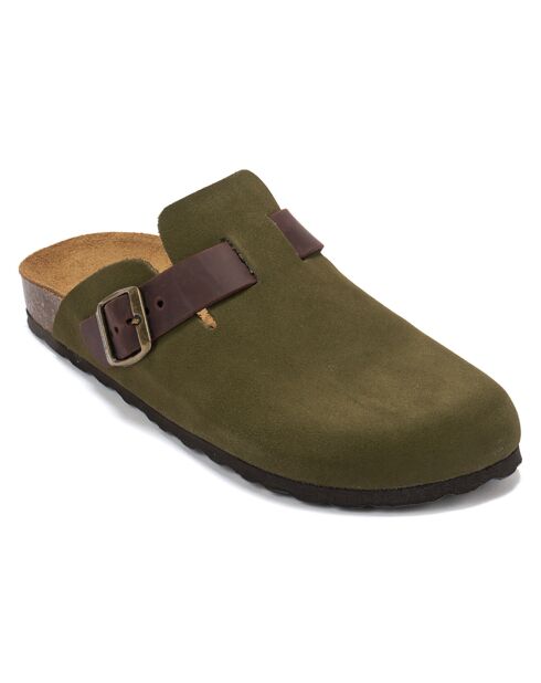 Sabots en velours de cuir Noé verts