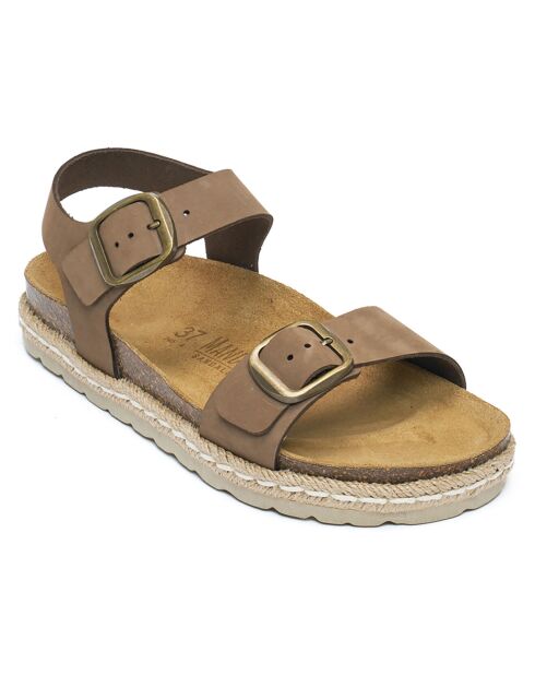 Sandales en velours de cuir Inès marron