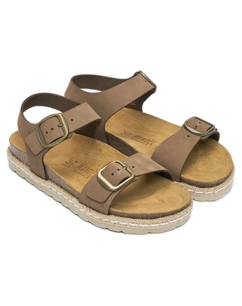 Sandales en velours de cuir Inès marron