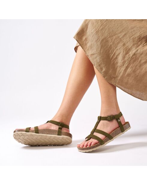 Groene fluwelen leren sandalen Nina