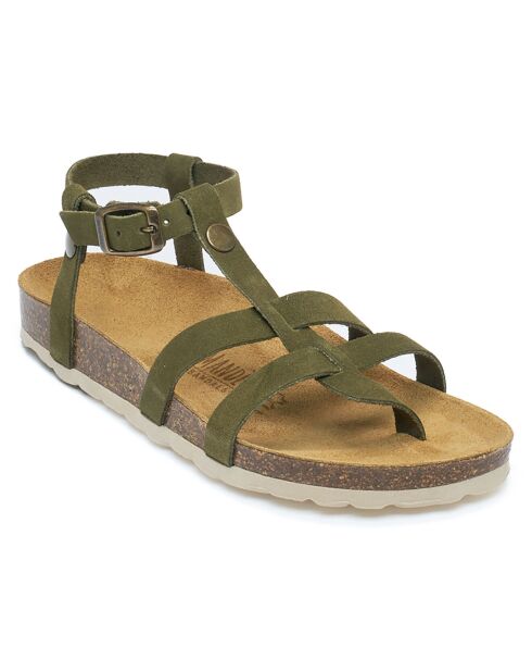 Groene fluwelen leren sandalen Nina