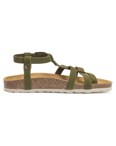 Groene fluwelen leren sandalen Nina