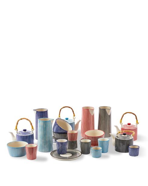 4 Kaffeetassen mit bunten Streifen - D7,5xH8,5 cm