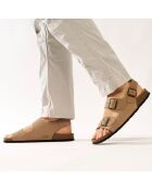 Carlos taupe fluwelen leren sandalen