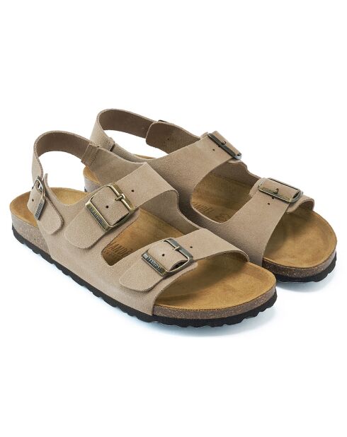 Carlos taupe fluwelen leren sandalen