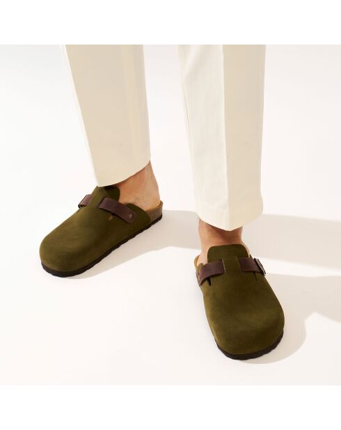 Noé grüne Veloursleder-Clogs