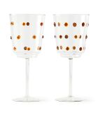 2 Verres à vin à boutons ambrés jaunes - D8.5xH20 cm