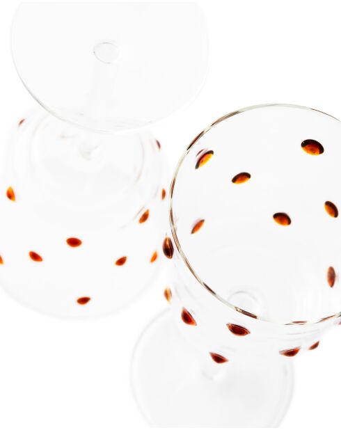 2 Verres à vin à boutons ambrés jaunes - D8.5xH20 cm