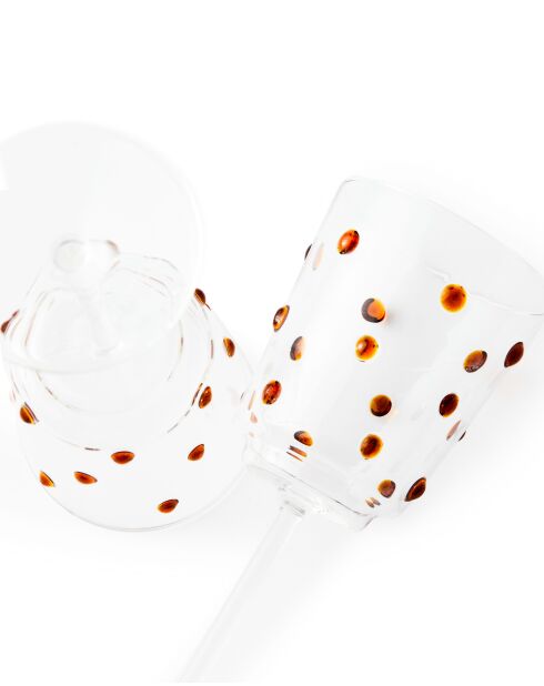 2 Verres à vin à boutons ambrés jaunes - D8.5xH20 cm