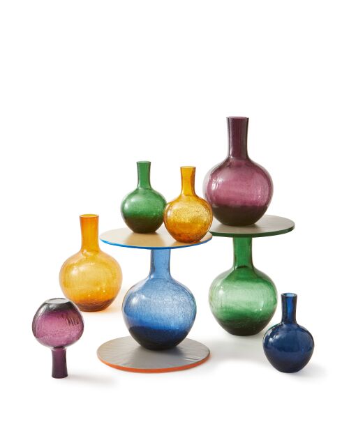 Vase boule en verre craquelé violet foncé L - D33.8xH50 cm