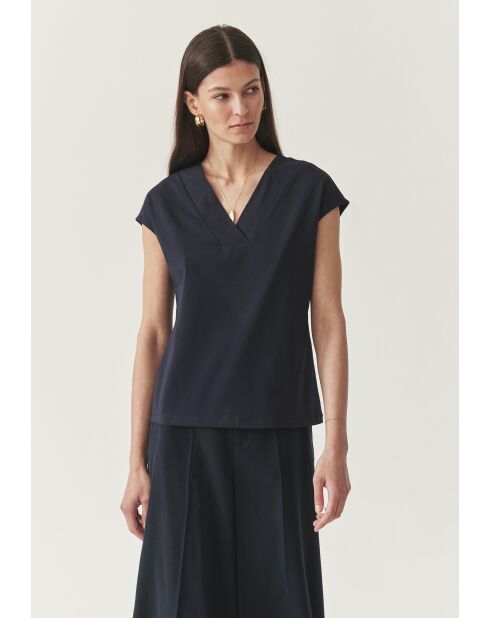 Marineblauwe gebreide blouse Navix