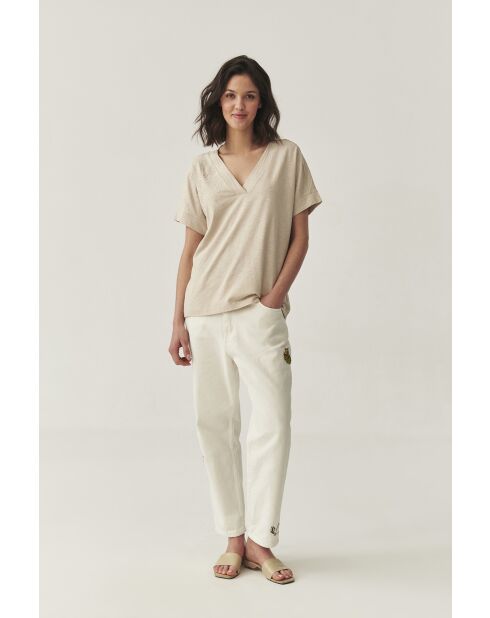 Celia 1 beigefarbene Melange-Strickbluse