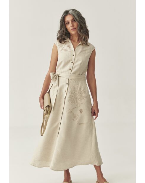 Ronna 1 beige gemêleerde jurk